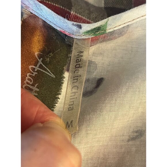 Size Medium ARATTA SILENT JOURNEY FLORAL PLAID SEMI-SHEER TOP Shirt Blouse - Picture 7 of 11